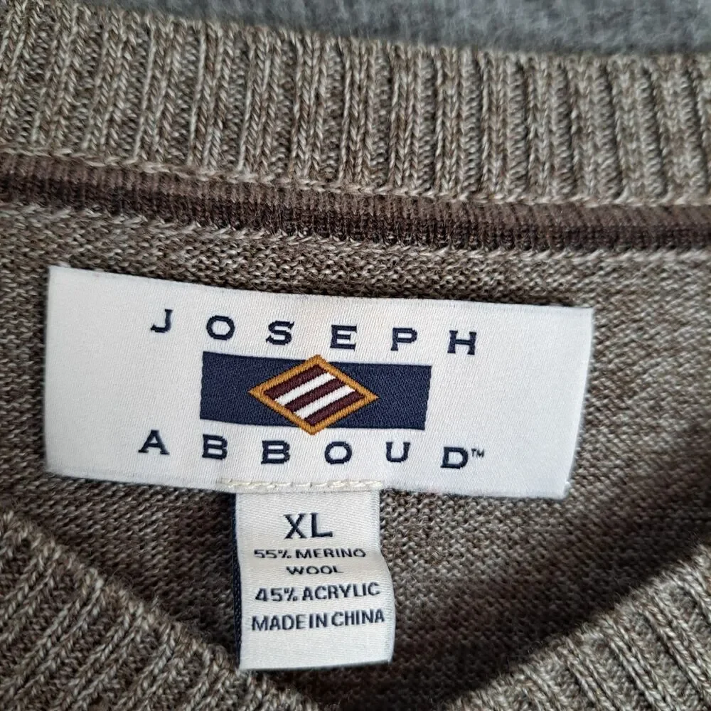 Joseph Abboud Merino Wool Blend V-Neck Sweater XL Gray & Brown Lot of 2